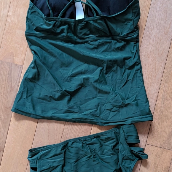 Womens Swimwear Cutout Tankini Bikini Set Sz M Stretch Green Spaghett Strap - Picture 8 of 9